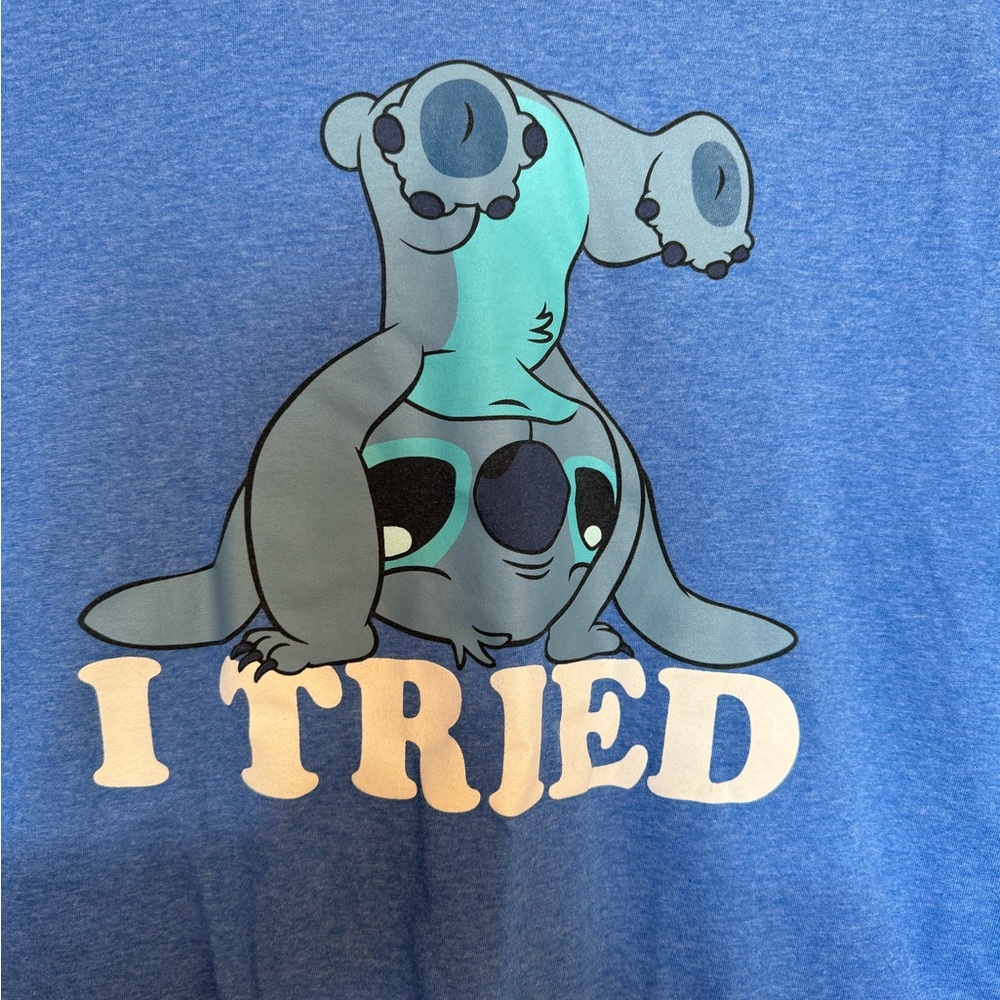 Disney I Tried Stitch Blue Tshirt, Size large